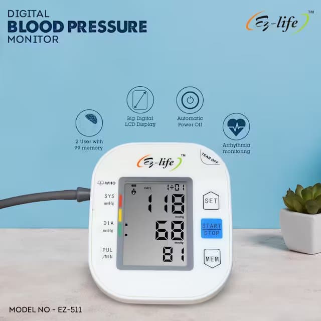 Digital Blood Pressure Monitor-Large LCD Display One -Touch Operation and Memory Function EZ-511 6