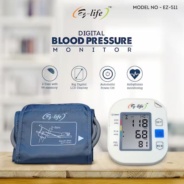 Digital Blood Pressure Monitor-Large LCD Display One -Touch Operation and Memory Function EZ-511 7