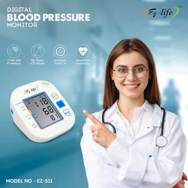 Digital Blood Pressure Monitor-Large LCD Display One -Touch Operation and Memory Function EZ-511 8