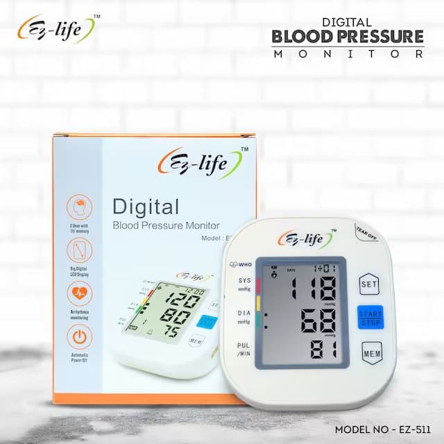 Digital Blood Pressure Monitor-Large LCD Display One -Touch Operation and Memory Function EZ-511 9