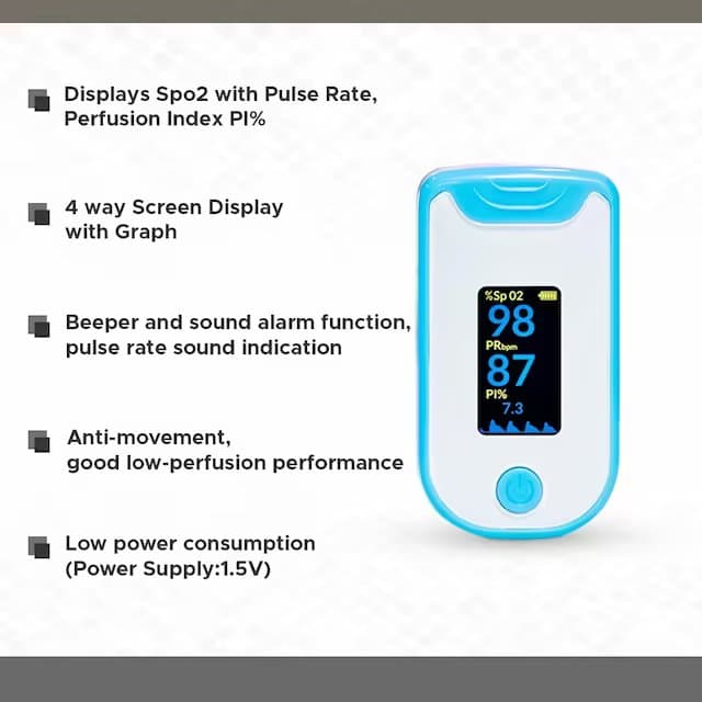 Fingertip Pulse Oximeter - SpO2 - PR Monitor - HD Display with Perfusion Index with Battery EZ 25P 6