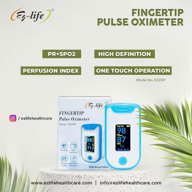 Fingertip Pulse Oximeter - SpO2 - PR Monitor - HD Display with Perfusion Index with Battery EZ 25P 8