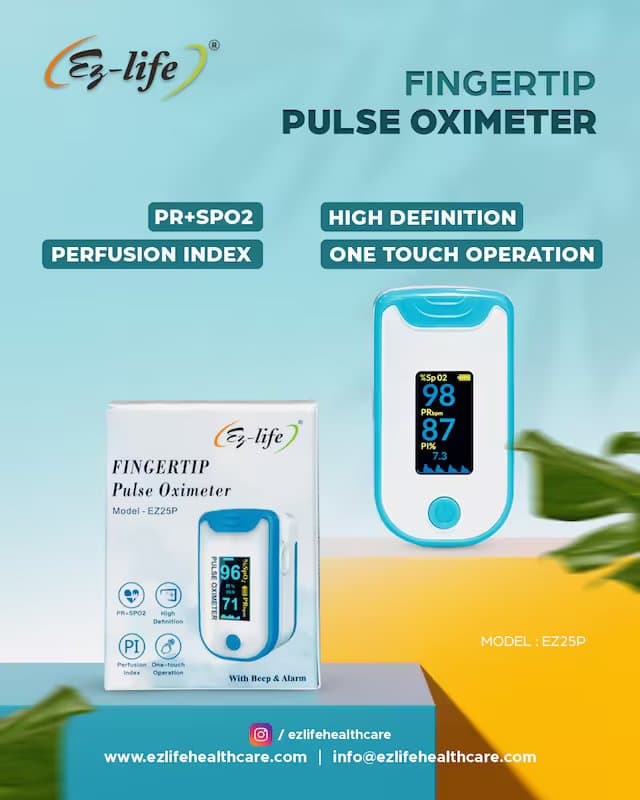 Fingertip Pulse Oximeter - SpO2 - PR Monitor - HD Display with Perfusion Index with Battery EZ 25P 9