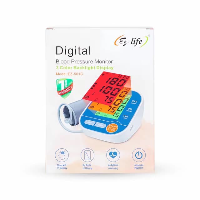 Digital Blood Pressure Monitor 3 Color Backlight Display Large LCD Display EZ-561C 4