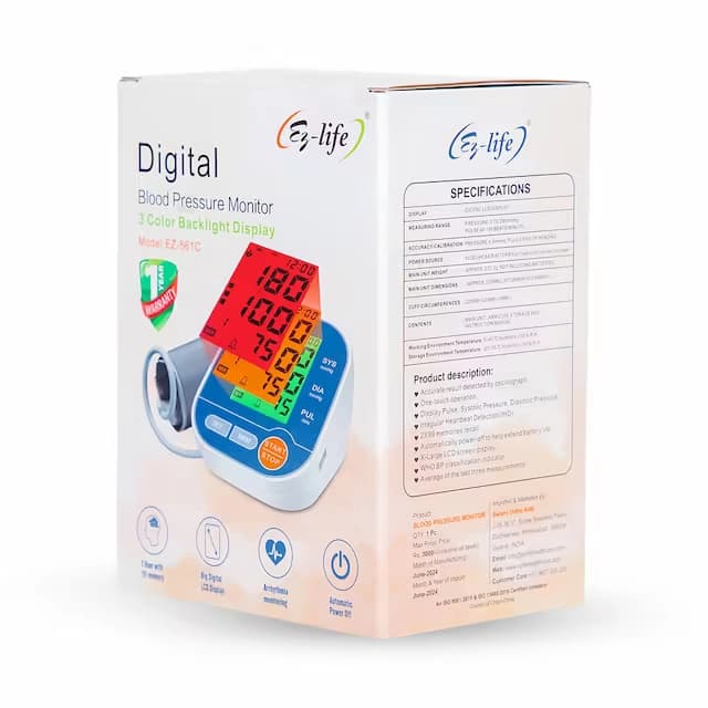 Digital Blood Pressure Monitor 3 Color Backlight Display Large LCD Display EZ-561C 6