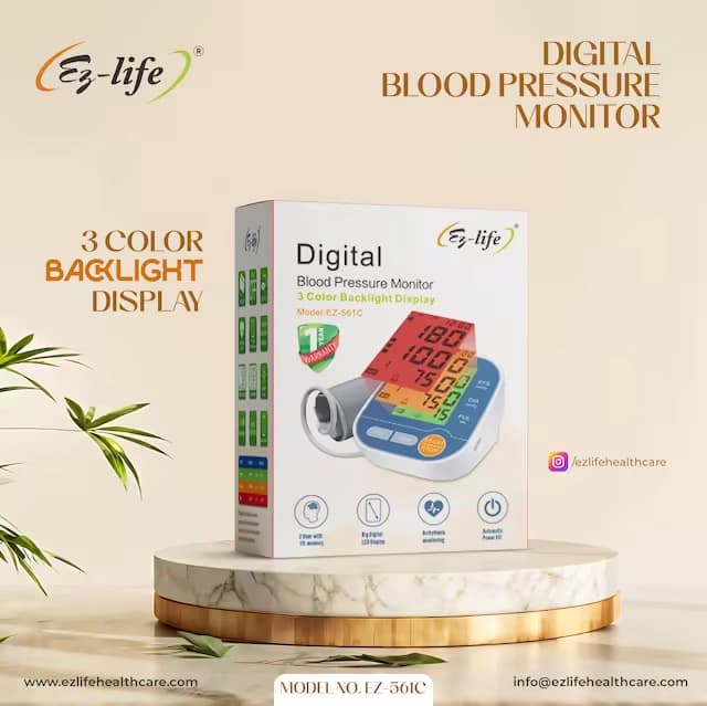 Digital Blood Pressure Monitor 3 Color Backlight Display Large LCD Display EZ-561C 7