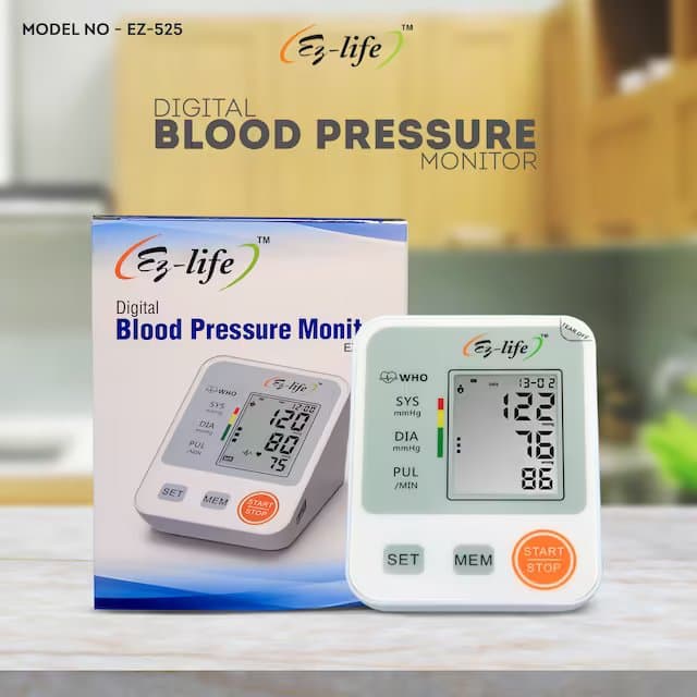 Digital Blood Pressure Monitor - Upper Arm Cuff with One - Touch Operation Memory Function EZ- 525 7