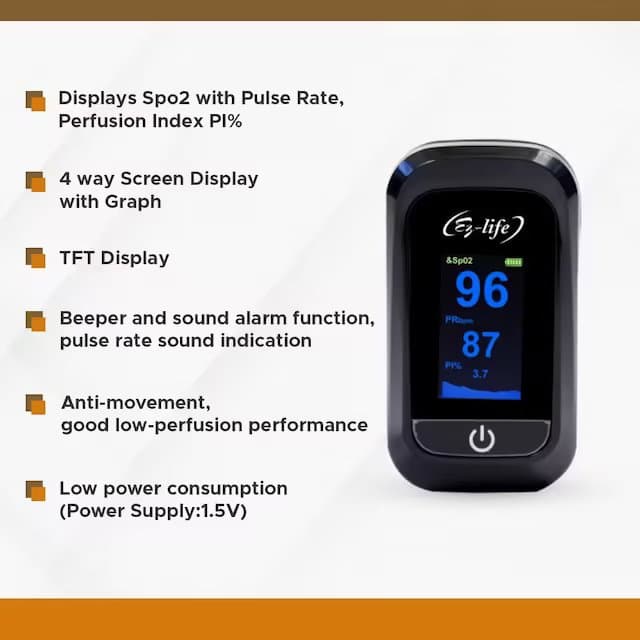 Fingertip Pulse Oximeter - SpO2 - PR Monitor - HD Display with Perfusion Index with Battery EZ 26P 6